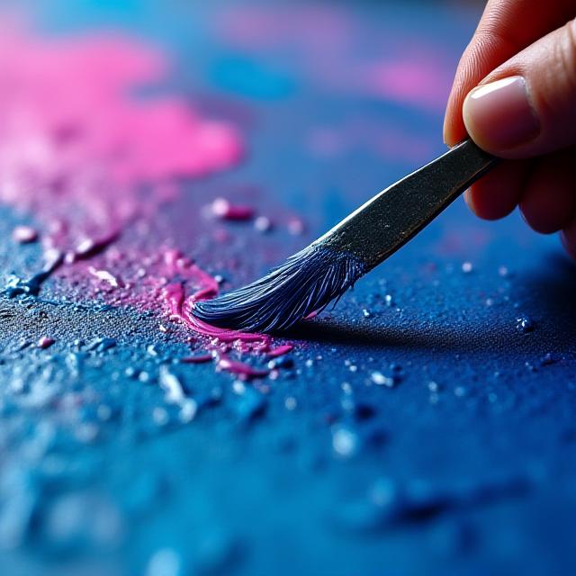 Artist blending vibrant acrylic paints on a large canvas