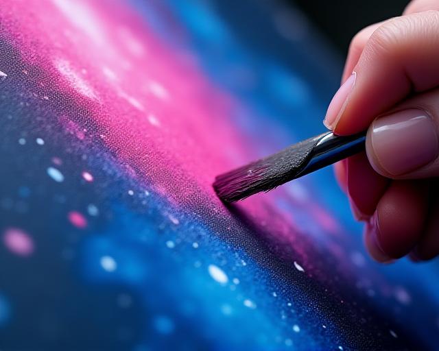 Vibrant celestial acrylic painting being created in a New York City studio