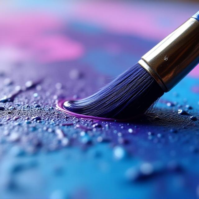 Close up of acrylic brushes on a vibrant canvas