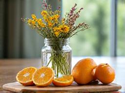 Fruit and jar still life arrangement