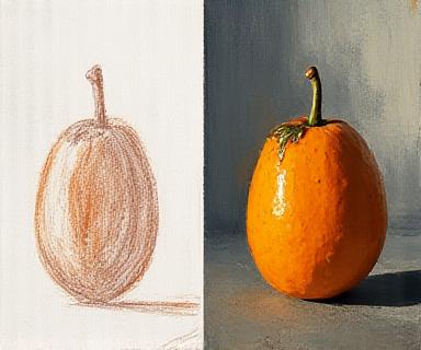 Side by side comparison of a first attempt vs a 4th workshop painting